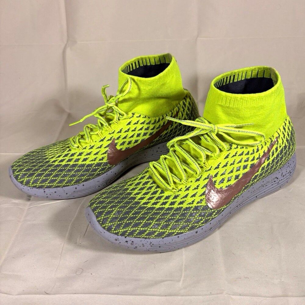 Nike LunarEpic Flyknit Shield Volt/Gray High Top Running Shoes 849664-700 S 12M